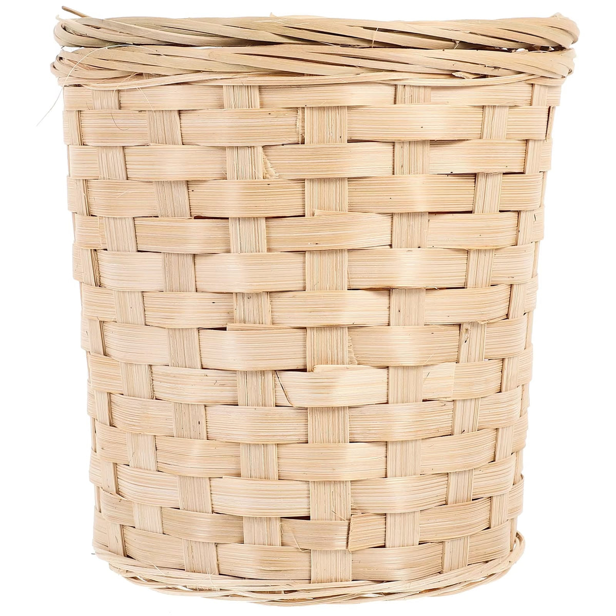 Round hand-braided woven wastebasket with a lid