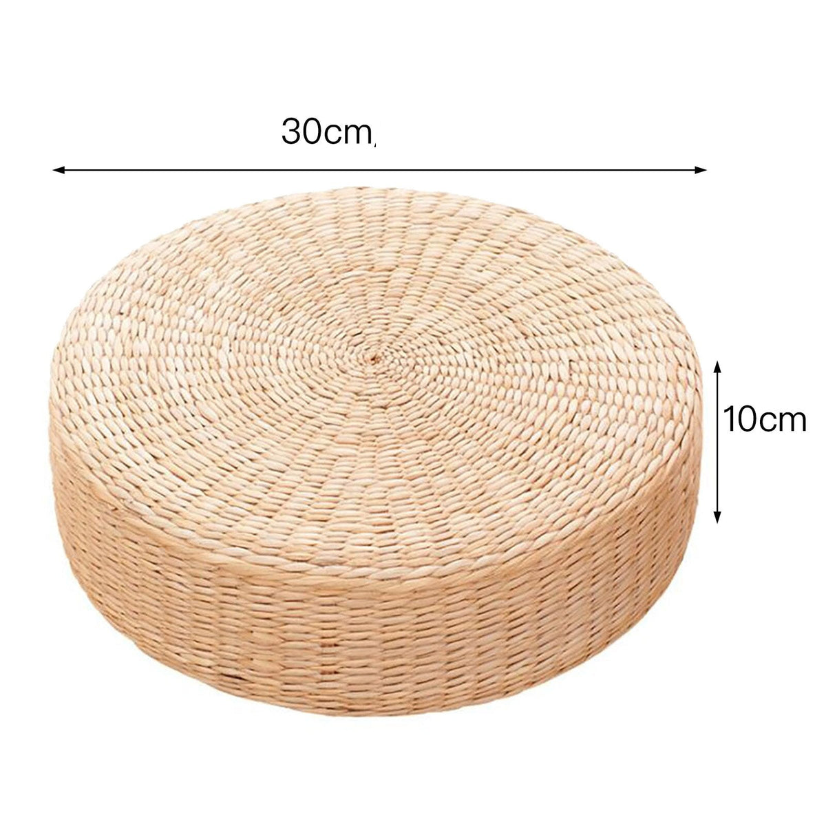Round hand-braided natural rattan pouf – M variant, dimensions diagram