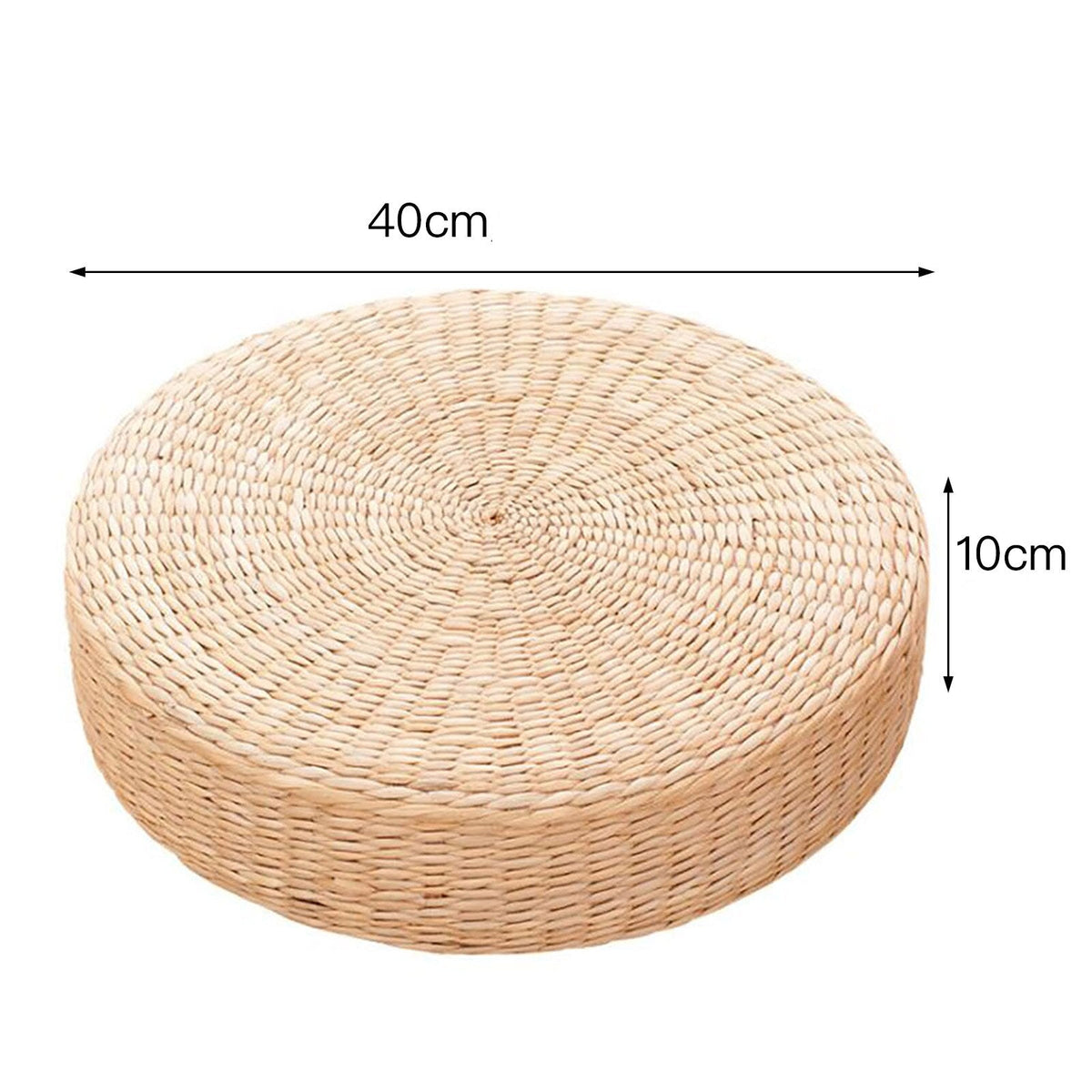 Round hand-braided natural rattan pouf – dimensions diagram