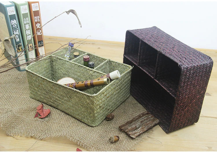 Rattan organizer with four compartments