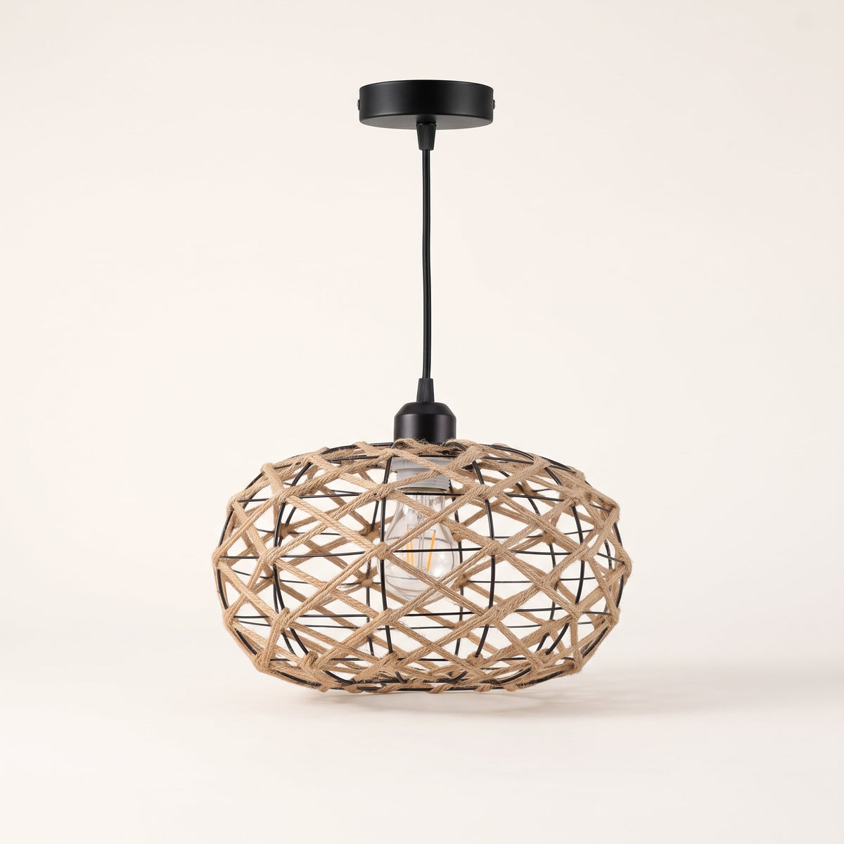 Openwork braided rope ball pendant light