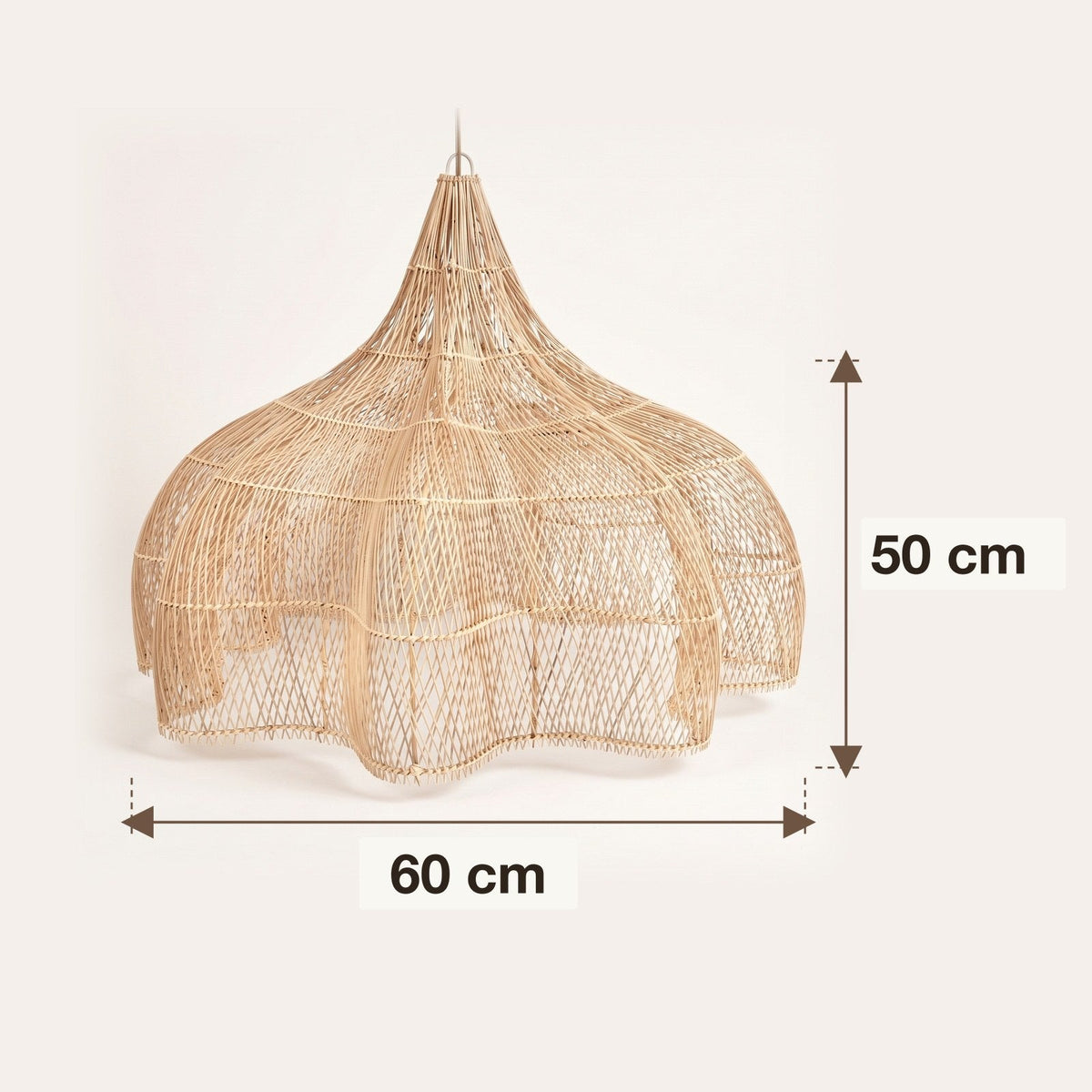 Large rattan pumpkin pendant light – dimensions diagram