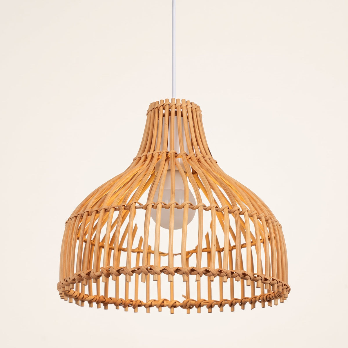 Mini ribbed rattan bell pendant light