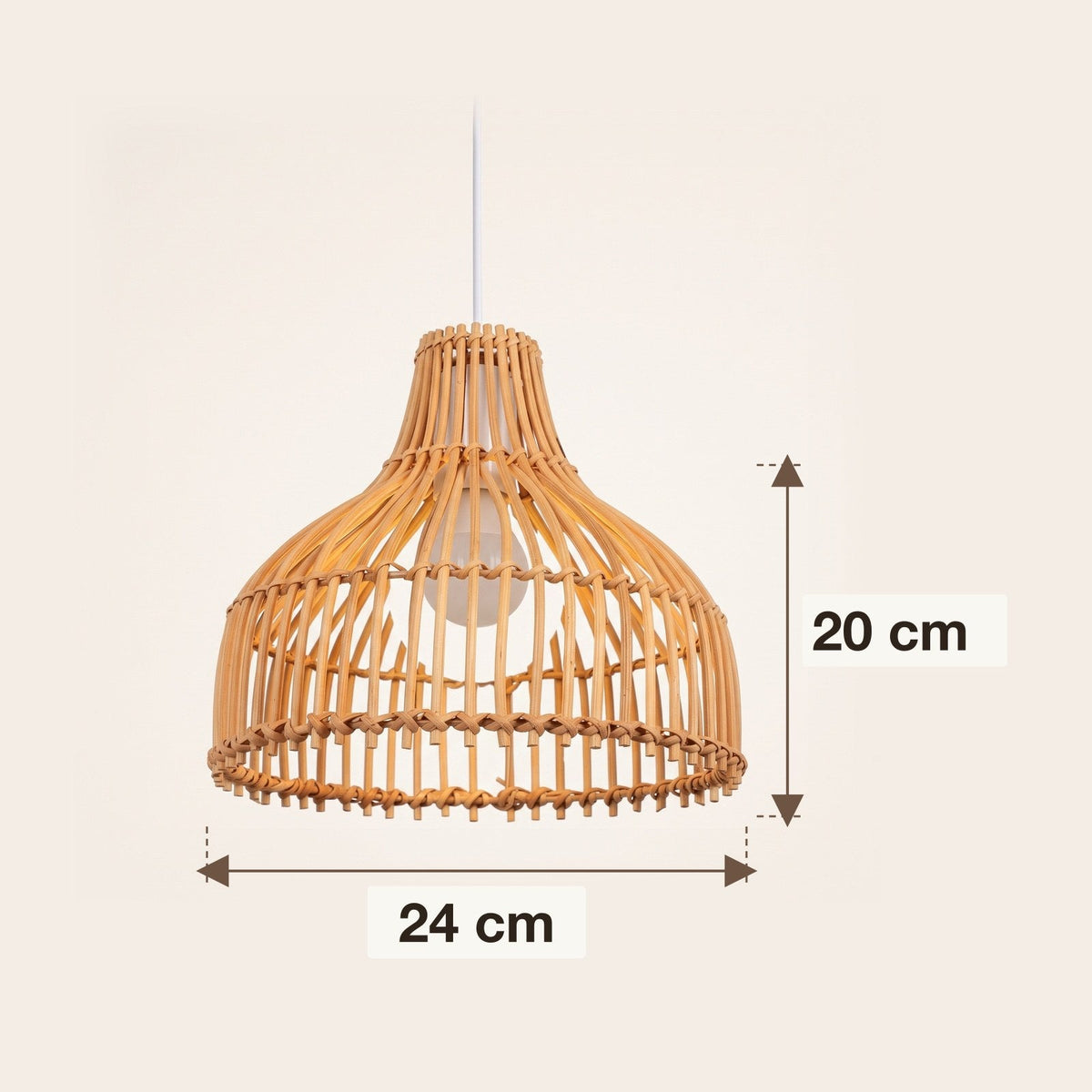 Mini ribbed rattan bell pendant light – dimensions diagram
