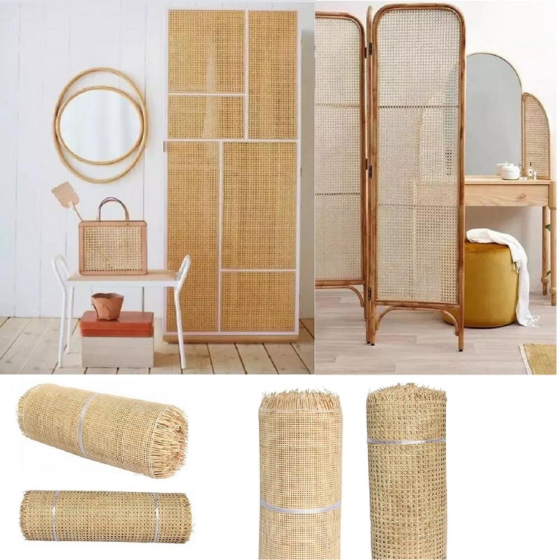 Two-tone checkerboard rattan webbing roll – multiple views