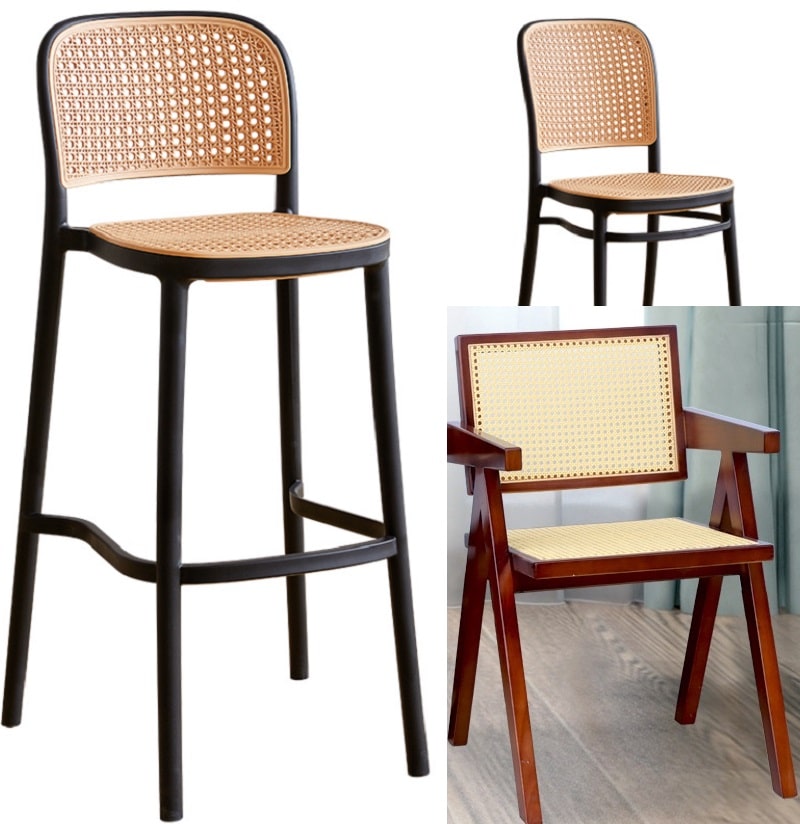 Roll of waterproof plastic rattan webbing – multiple views