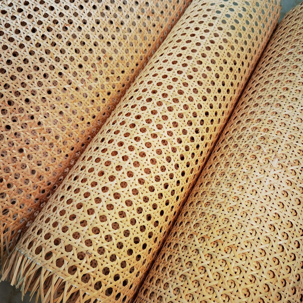 Golden round mesh rattan cane webbing roll – close-up detail