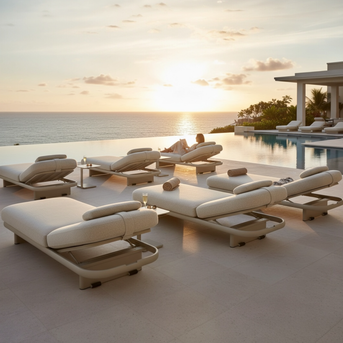 Rosa charcoal gray padded aluminum chaise lounge – shown outdoors (6)