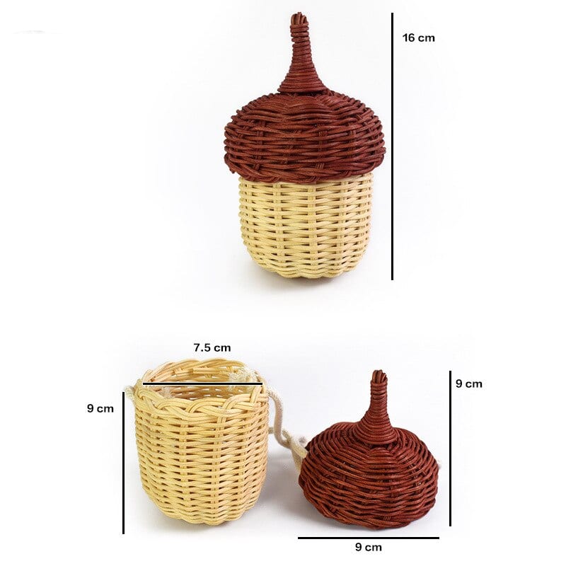 Rounded woven rattan shoulder bag – dimensions diagram