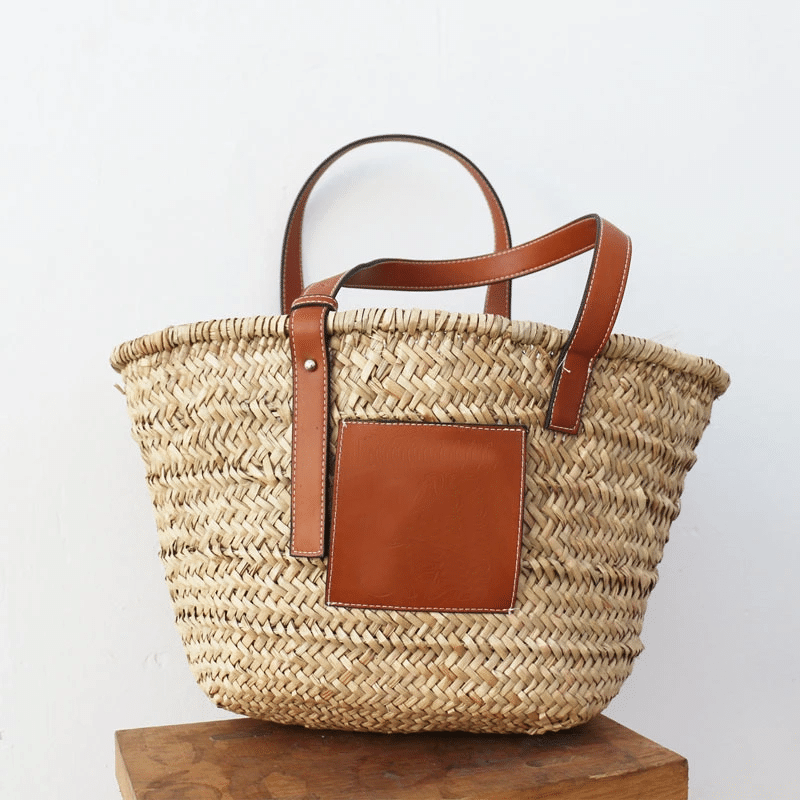Black handwoven raffia summer bag – another view