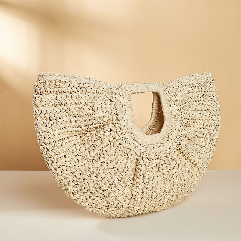 Roomy woven straw beach bag – beige variant, another view