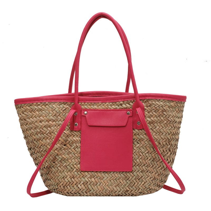Large handmade yellow straw summer bag