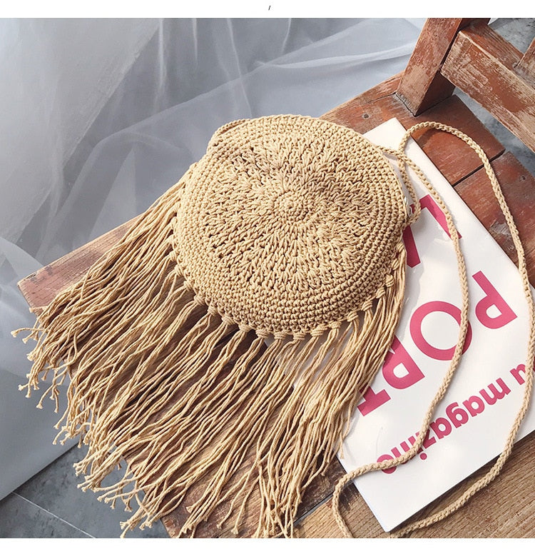 Boho crossed-weave rattan crossbody bag – another view