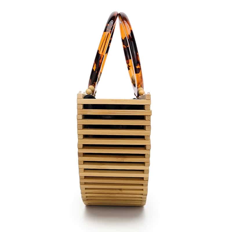 Carved wood handbag with woven accents – another view (2)