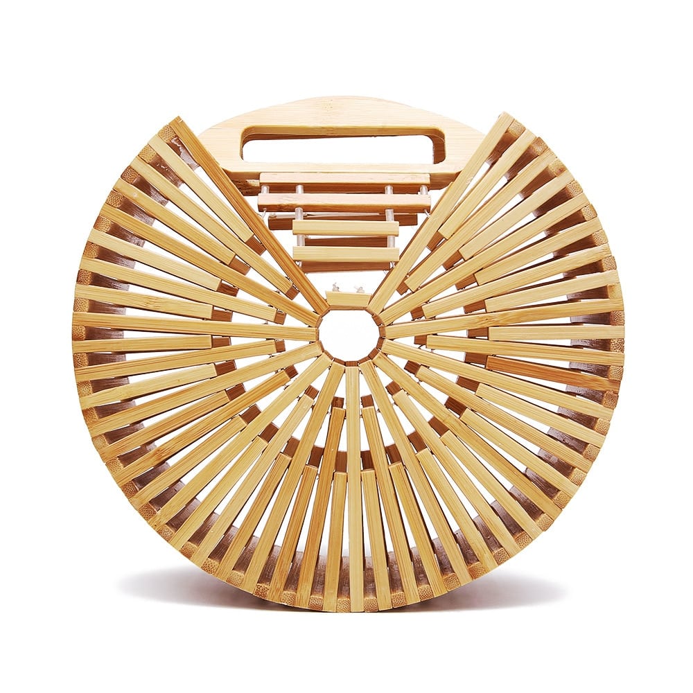 Round sanded wood handbag