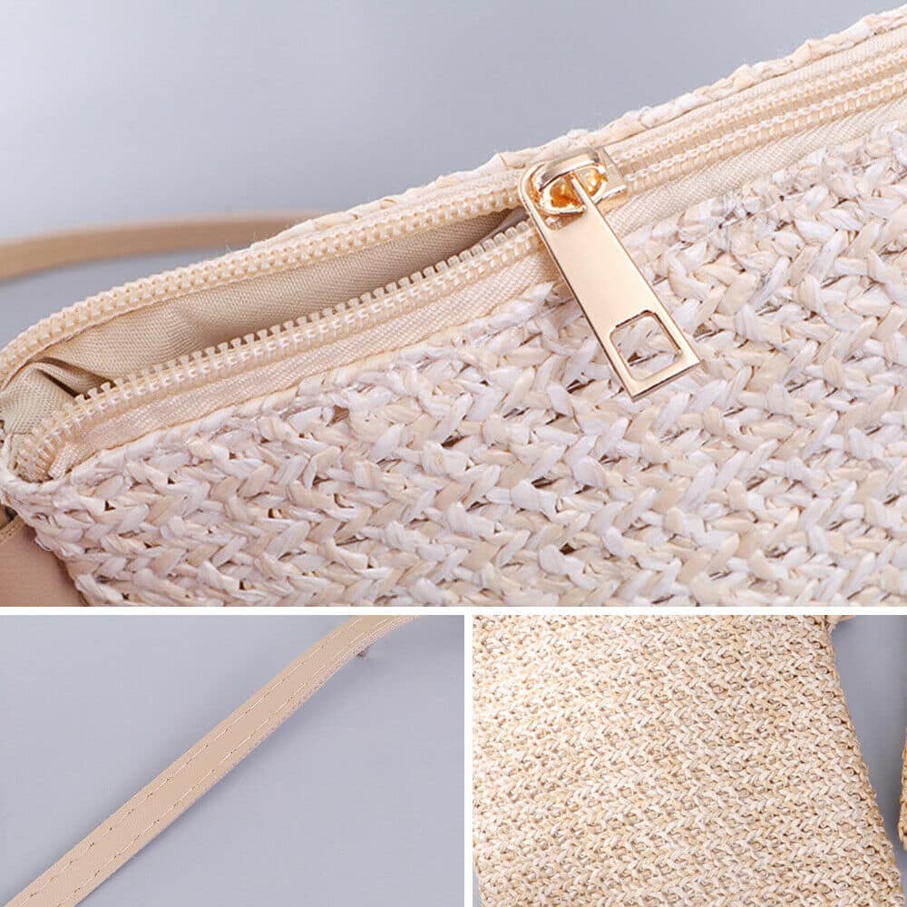 Structured straw and rattan shoulder bag – multiple views