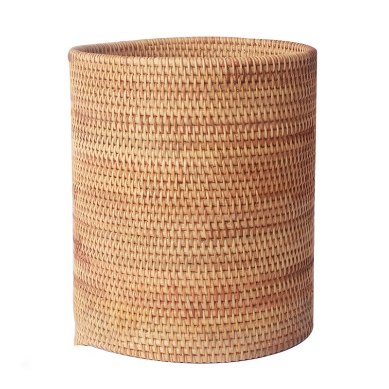 Cylindrical woven rattan storage bucket