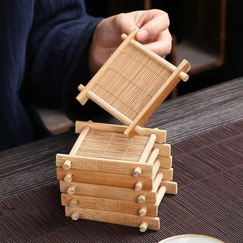 Woven bamboo drink mat – multiple views
