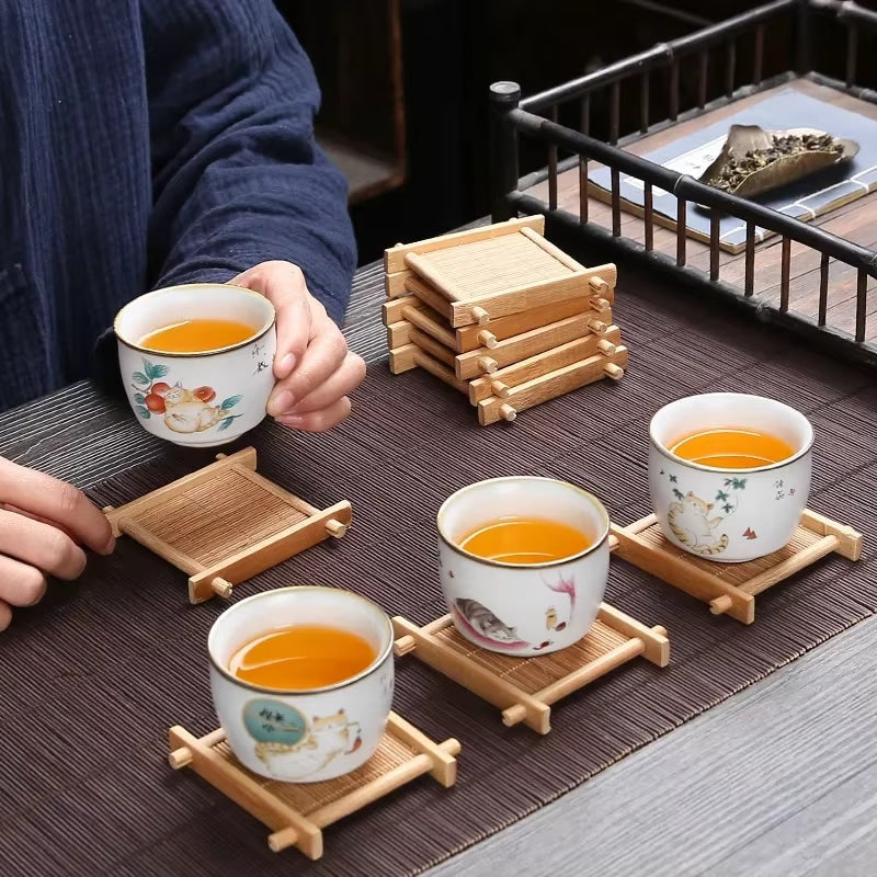 Woven bamboo drink mat – shown in a room setting