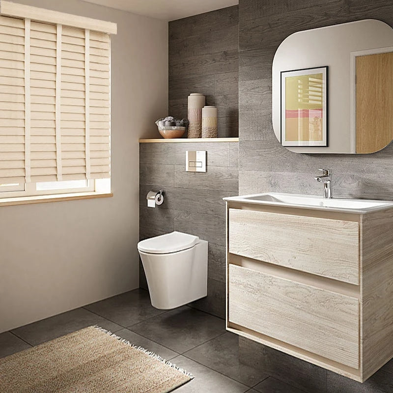 Custom-size hand-woven bamboo blind – shown in a room setting