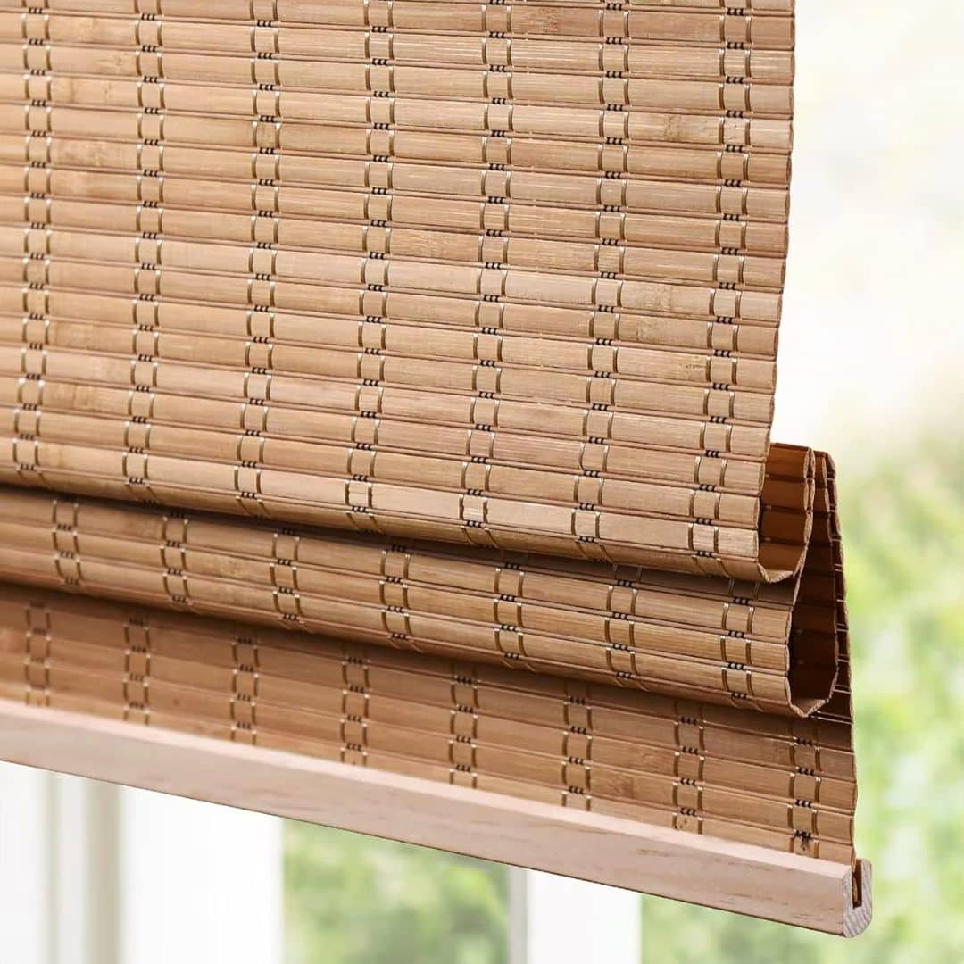 Evenly slatted natural bamboo blind