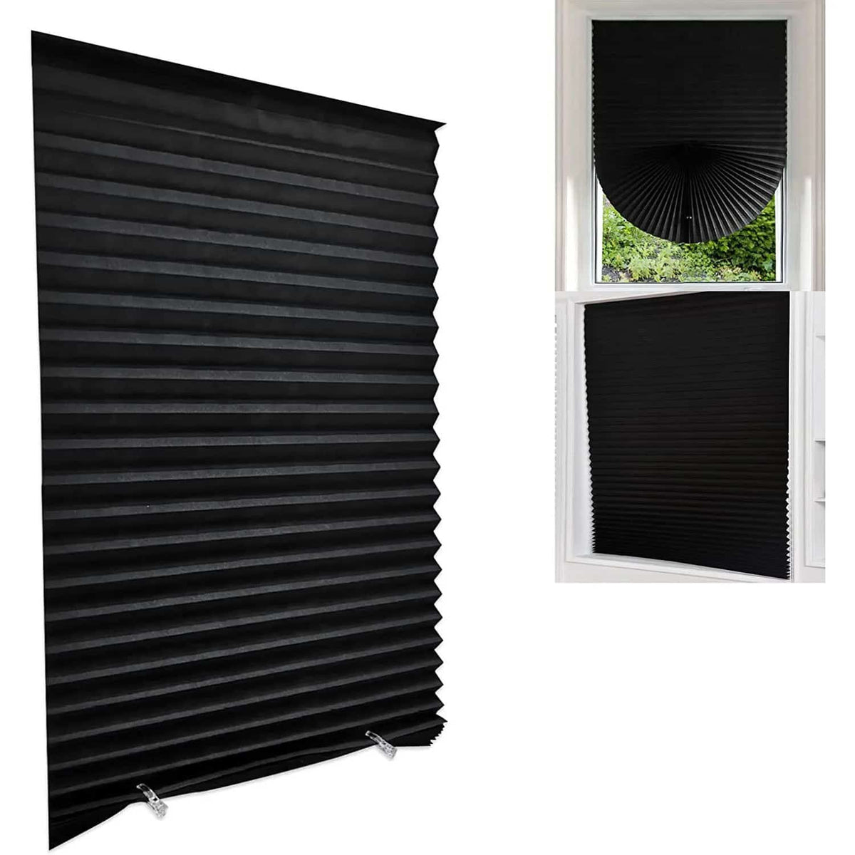 Black bamboo-look fabric curtain with loops – multiple views