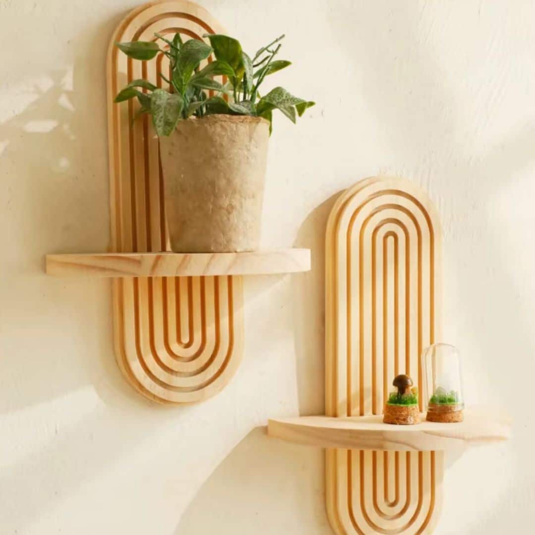 Boho fluted wooden wall decor with fine grooves – another view