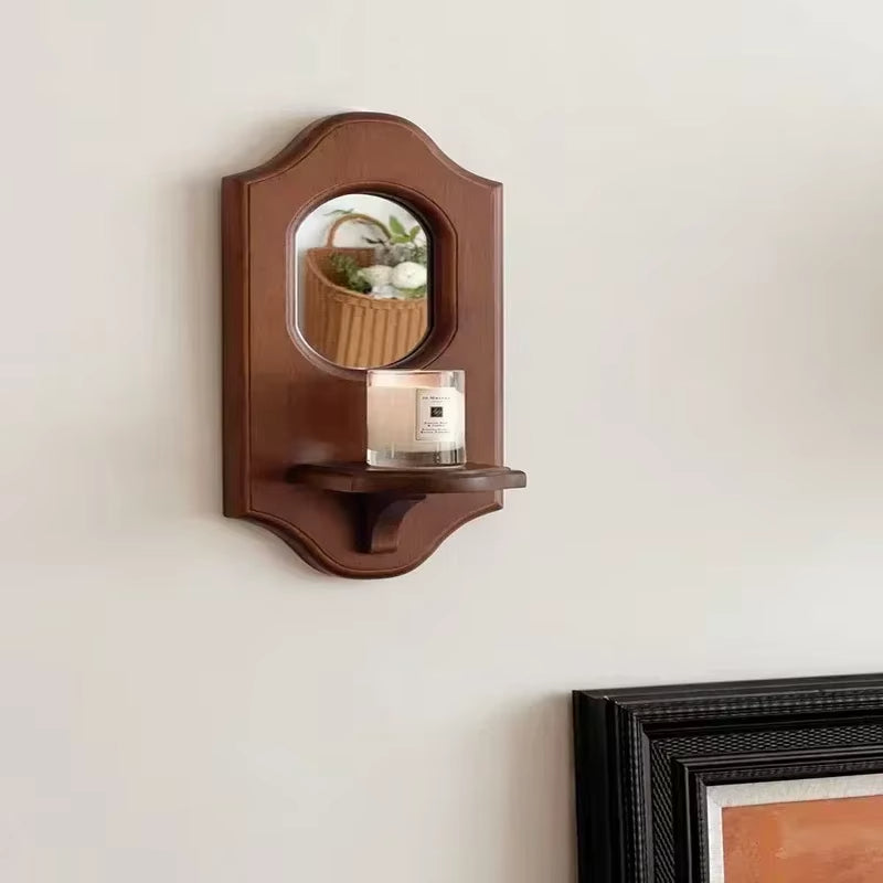 Slender vintage solid wood wall mirror – shown in a room setting (2)