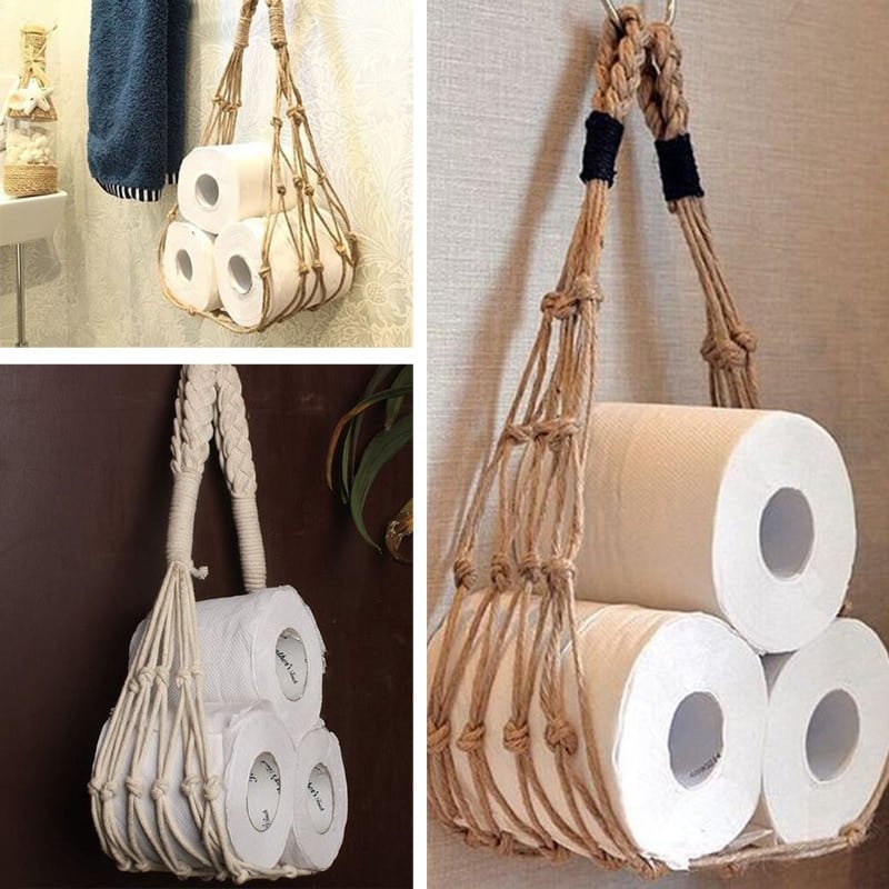 Nordic hanging natural fiber rope holder – multiple views