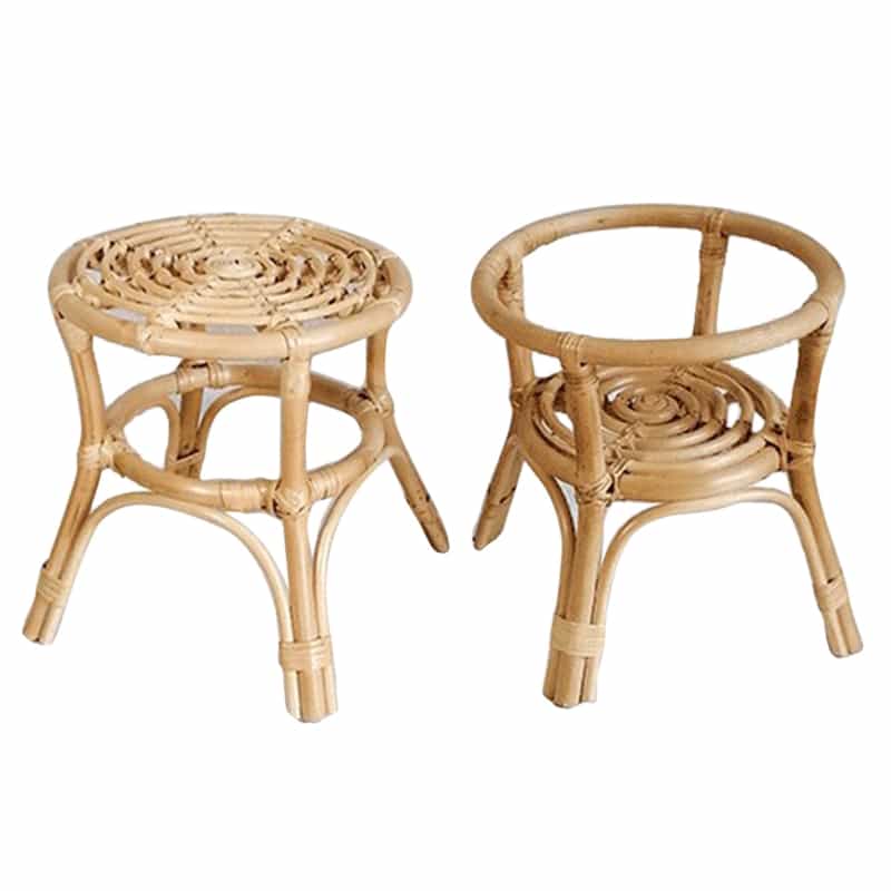 Compact natural rattan plant stand – multiple views
