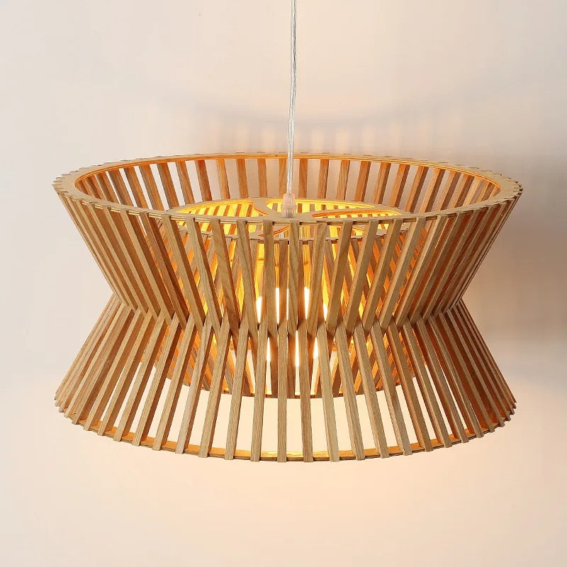 Golden-toned curved wood pendant light