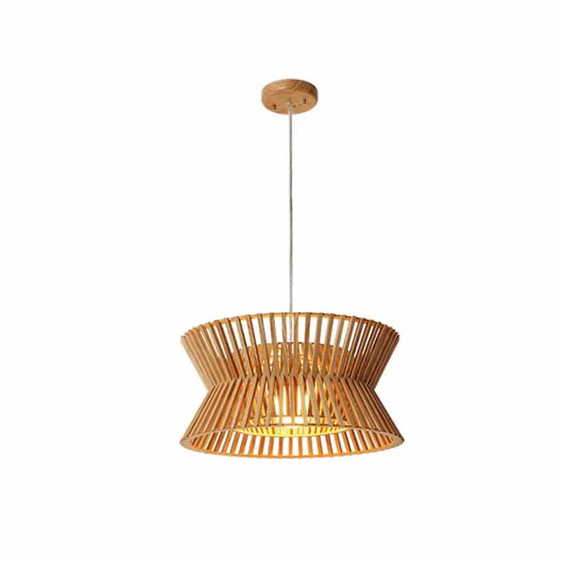 Golden-toned curved wood pendant light – another view