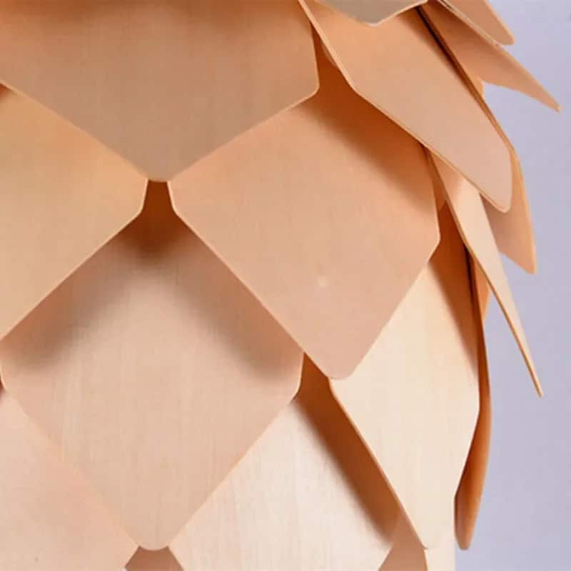Pine cone woven wood pendant light – close-up detail