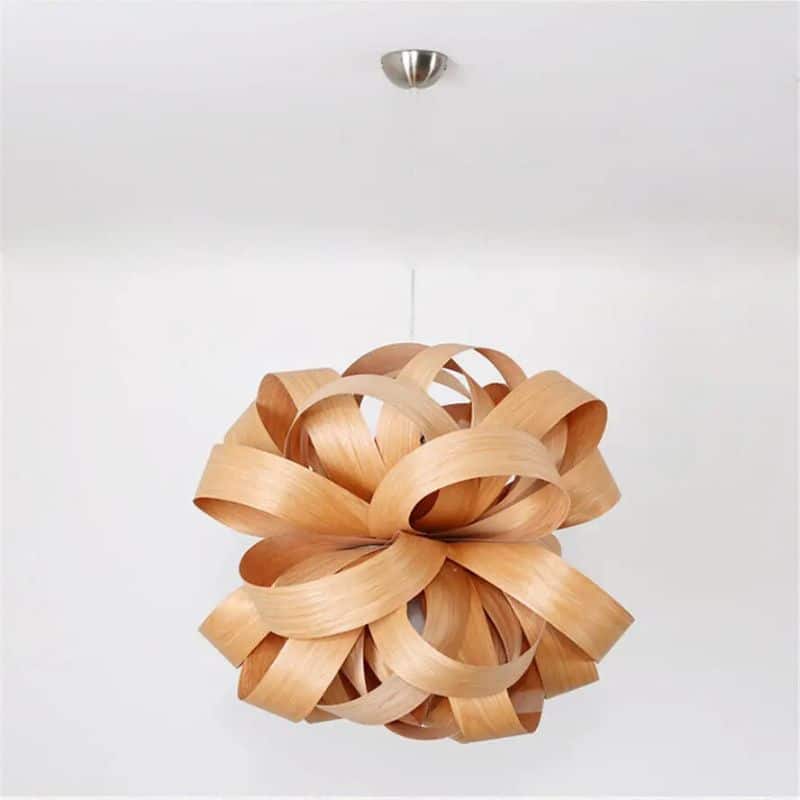 Rounded wood slat pendant light