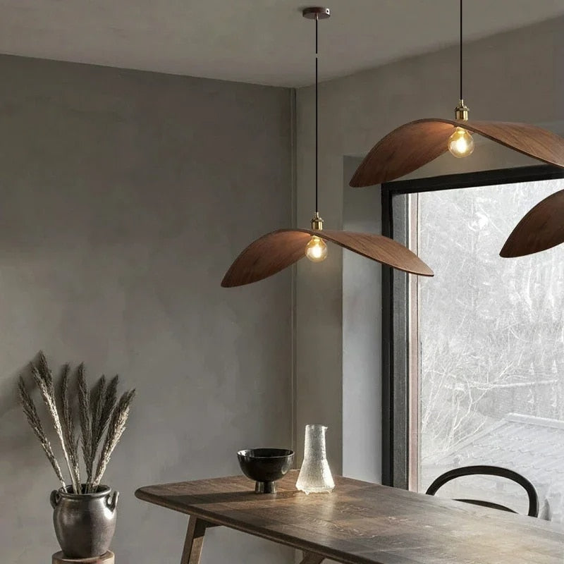 Arched vintage-style wood pendant light – shown in a room setting (3)