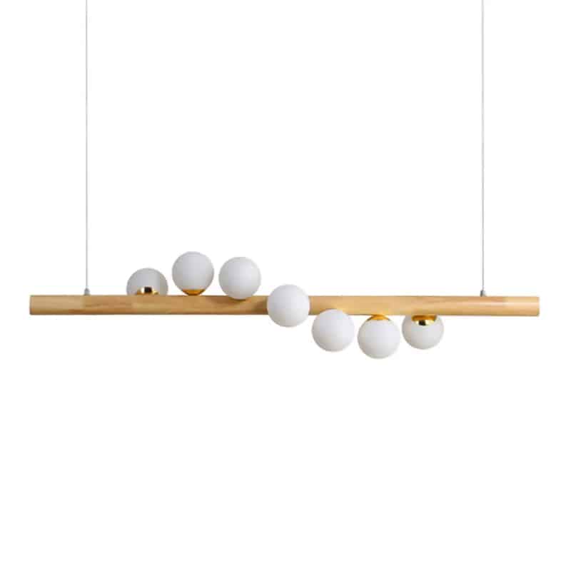 Wood and blown glass globe LED pendant light