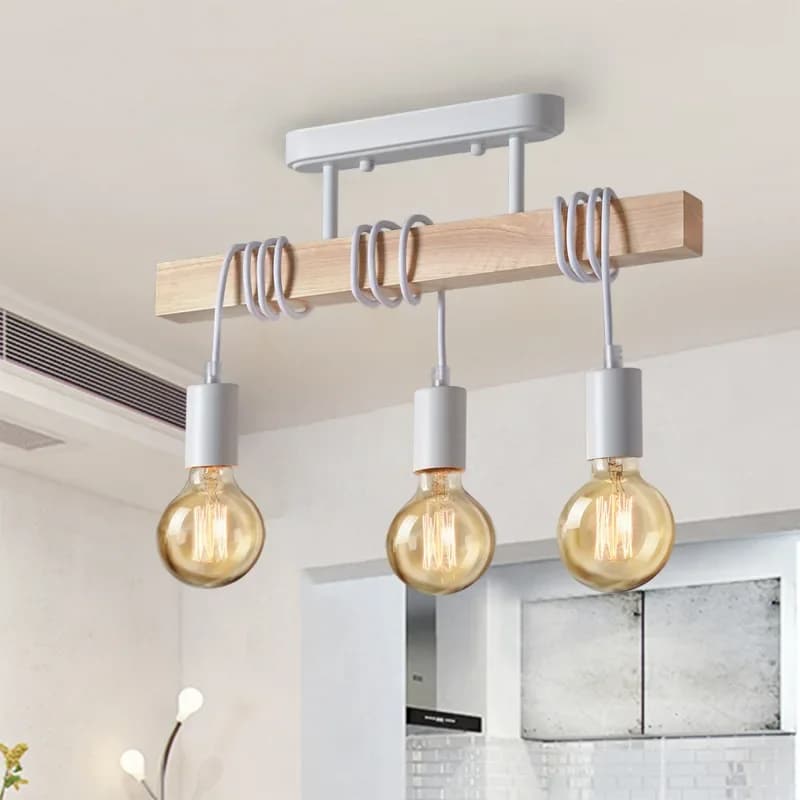 Retro wood and patinated metal Edison bulb pendant – shown in a room setting