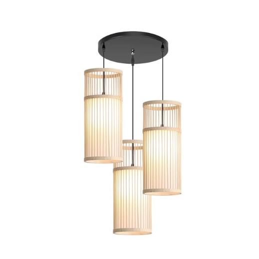Handmade cylindrical rattan pendant light with a tight weave