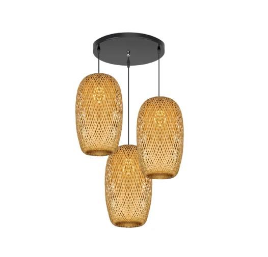 Handmade olive-shaped rattan pendant light with tapered ends