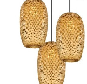 Handmade olive-shaped rattan pendant light with tapered ends – another view