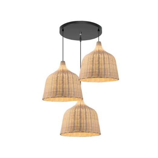Handmade bell-shaped rattan pendant light with a natural finish