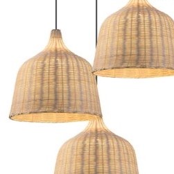 Handmade bell-shaped rattan pendant light with a natural finish – another view