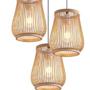 Handwoven rattan lantern pendant light with a cylindrical silhouette – another view