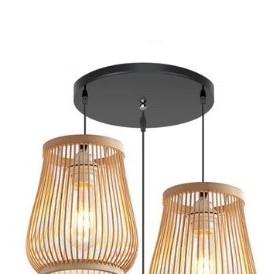 Handwoven rattan lantern pendant light with a cylindrical silhouette – close-up detail