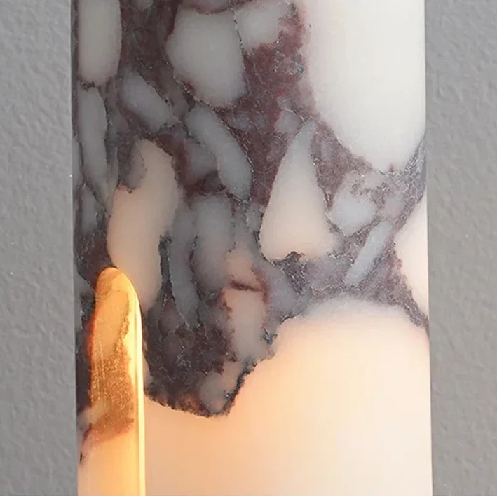 Syracuse marble column pendant light – close-up detail, lit (2)