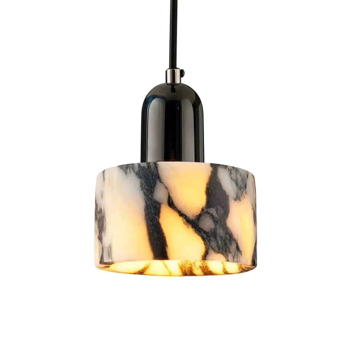 Crotone white marble drum pendant light – shown lit