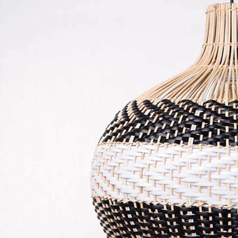 Modern rounded handwoven wicker pendant light – close-up detail
