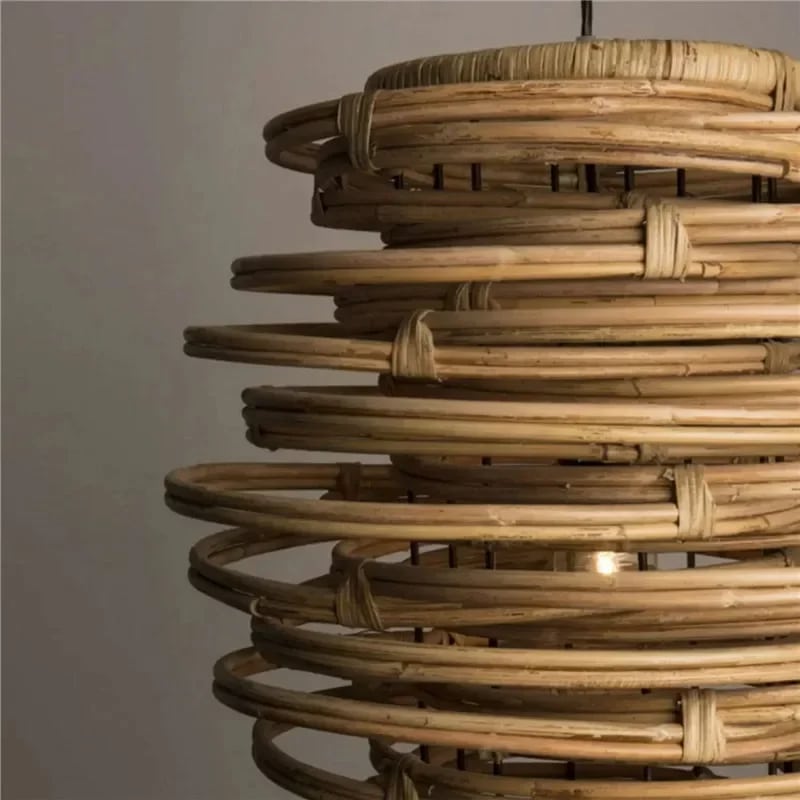 Japanese-style handwoven natural wicker pendant light – close-up detail