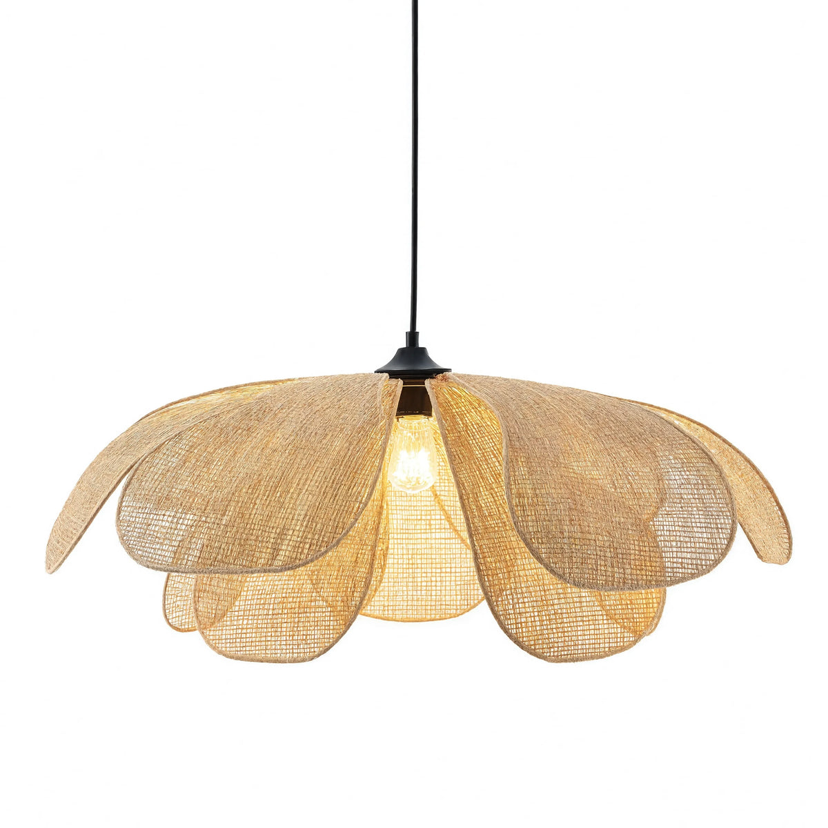 Iris woven rattan petal pendant light
