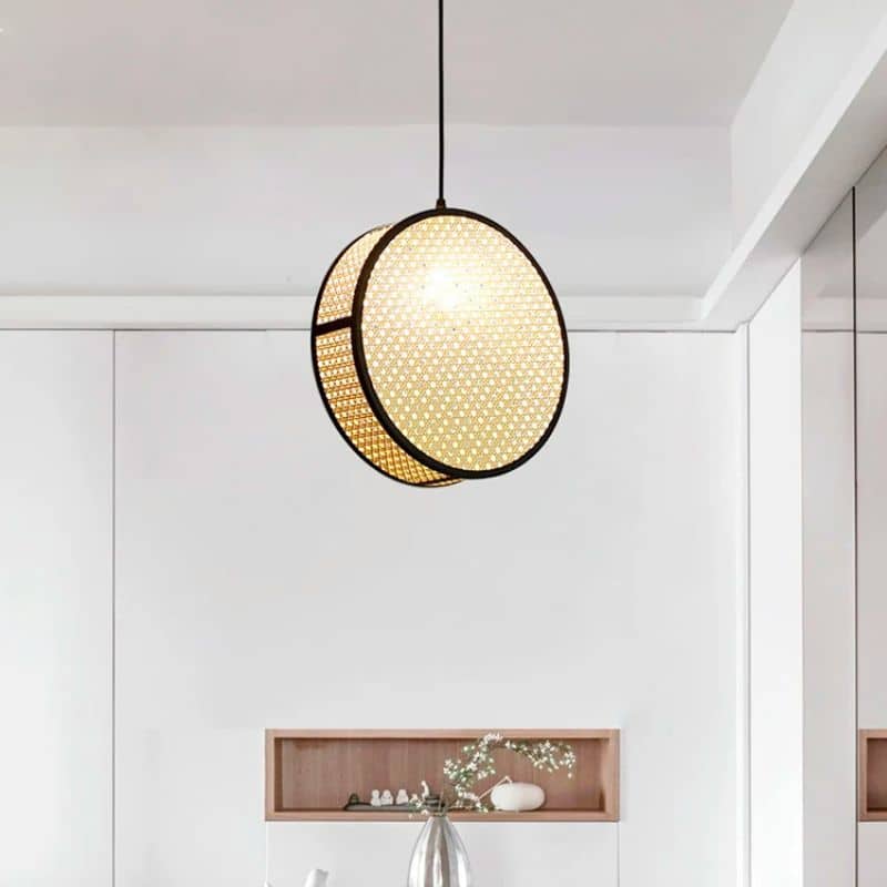Modern openwork geometric rattan pendant light